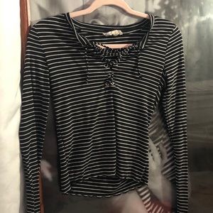 Long sleeve black and white striped shirt